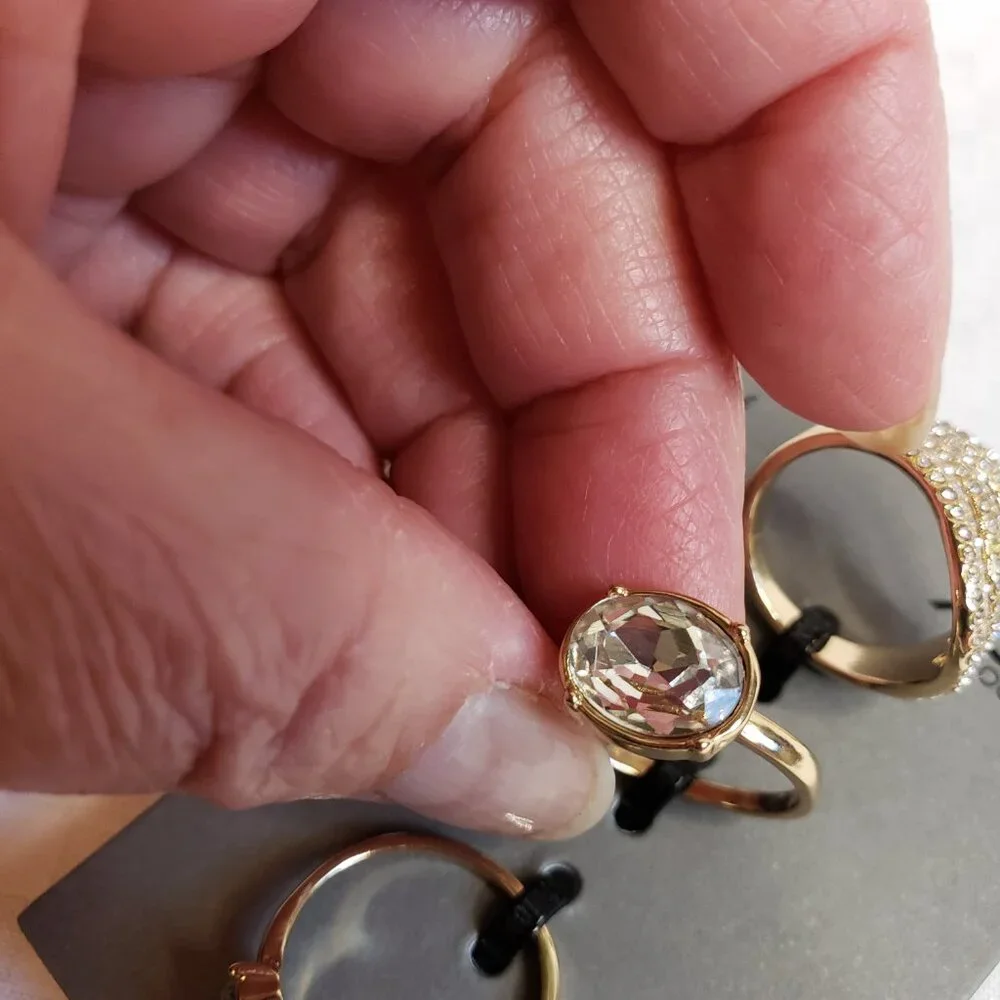 Nordstrom Rack - Gold Tone Crystal Ring Set Stackable 3 Piece Set - NWT